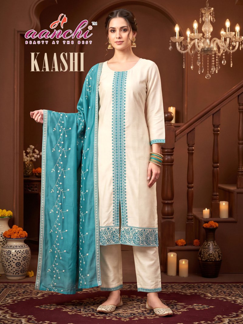 Kaashi By Aanchi Vichitra Silk Embroidery Kurti With Bottom Dupatta 